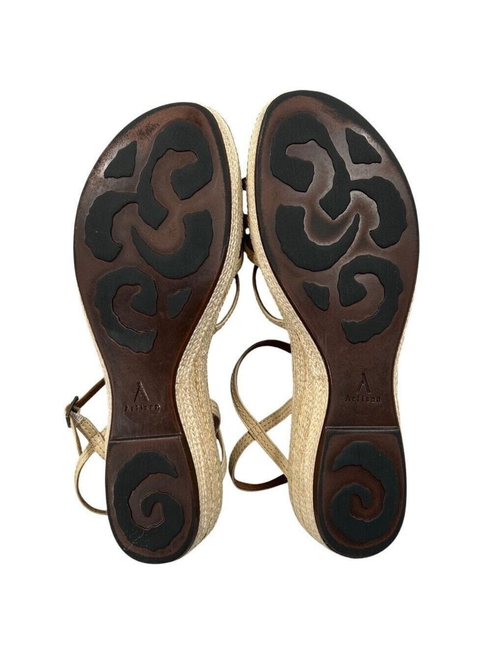 Clarks Artisan Collection Espadrille Tan Strappy Rope Wedge Sandals Size 11 - Picture 6 of 13